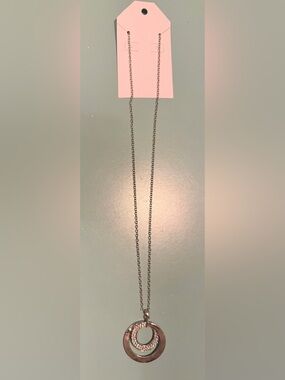 Delicate Silver Double Circle Necklace - with Rhinestone Accents